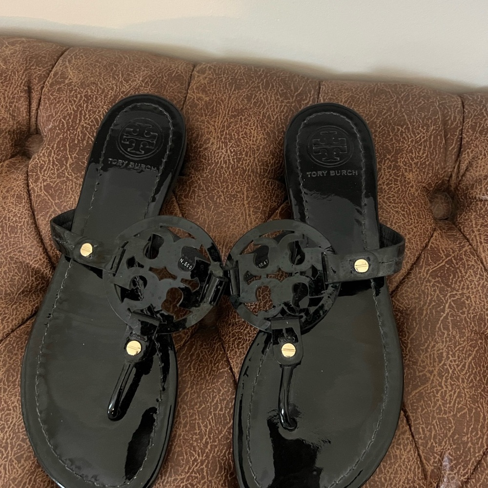 Tory Burch Glossy Black Sandals